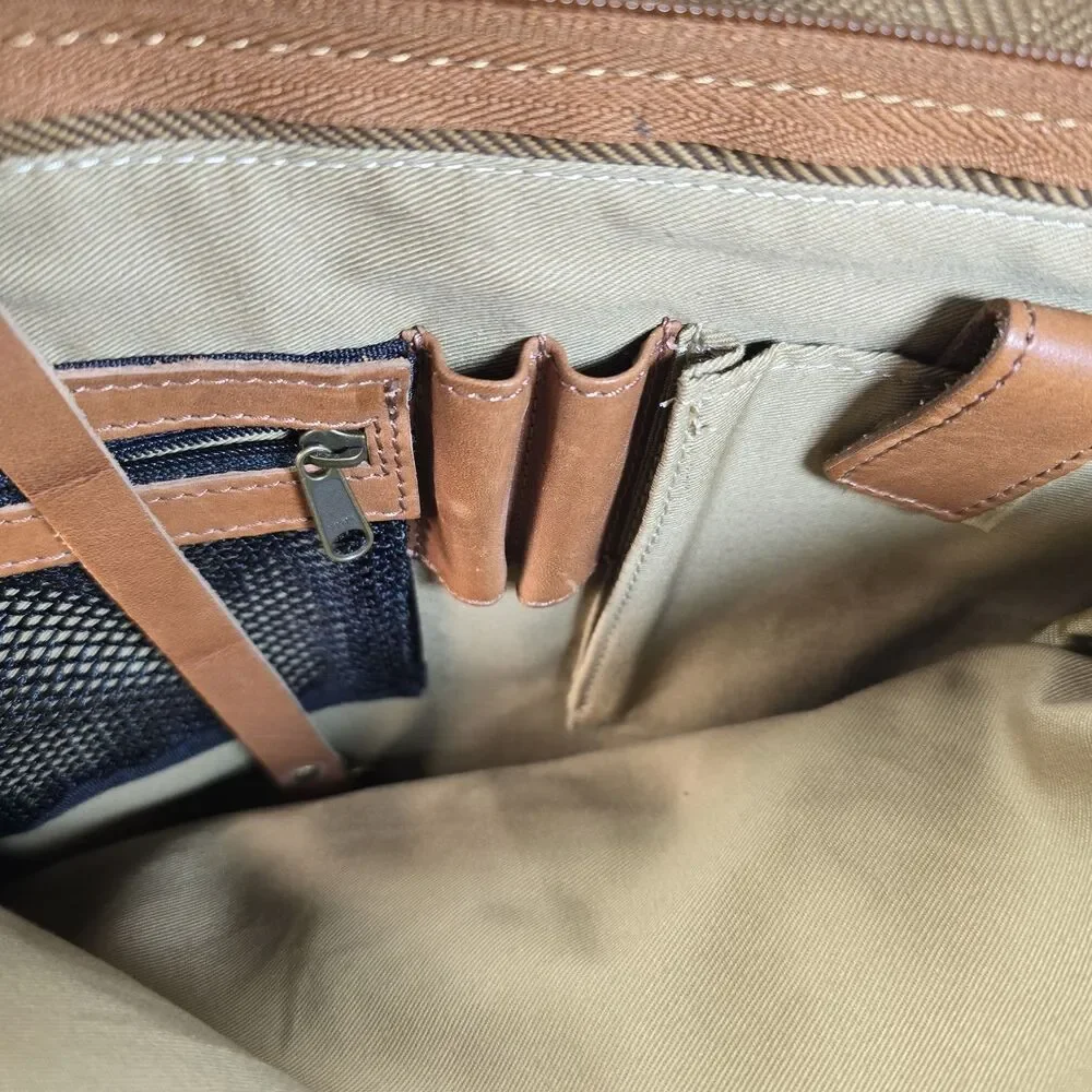 L.L. Bean Canvas Leather Crossbody Messenger Bag Brown Herringbone Travel Field